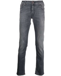 Мужские темно-серые рваные зауженные джинсы от Jacob Cohen