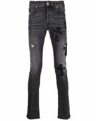 Мужские темно-серые рваные зауженные джинсы от John Richmond