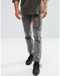 Мужские темно-серые рваные зауженные джинсы от Mennace