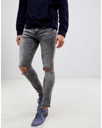 Мужские темно-серые рваные зауженные джинсы от ONLY & SONS
