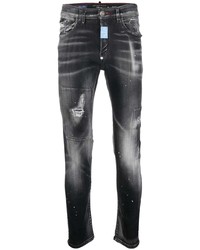 Мужские темно-серые рваные зауженные джинсы от Philipp Plein