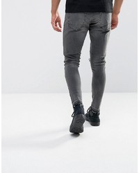 Мужские темно-серые рваные зауженные джинсы от Brave Soul