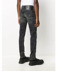 Мужские темно-серые рваные зауженные джинсы от Philipp Plein