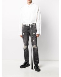 Мужские темно-серые рваные зауженные джинсы от Unravel Project
