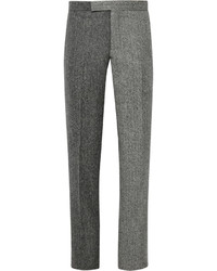 Мужские темно-серые шерстяные классические брюки с узором "в ёлочку" от Thom Browne