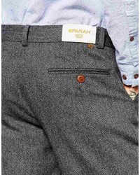 Мужские темно-серые шерстяные классические брюки с узором "в ёлочку" от Farah