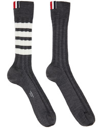 Темно-серые шерстяные носки в горизонтальную полоску