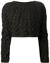 Темно-серый вязаный короткий свитер от The Row