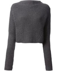 Темно-серый вязаный короткий свитер