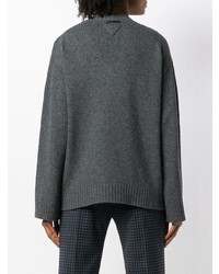 Темно-серый вязаный свободный свитер от Prada