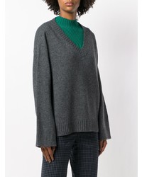 Темно-серый вязаный свободный свитер от Prada