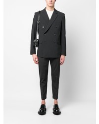 Мужской темно-серый двубортный пиджак в вертикальную полоску от 424