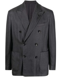 Мужской темно-серый двубортный пиджак в вертикальную полоску от Lardini