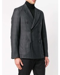 Мужской темно-серый двубортный пиджак в клетку от Prada