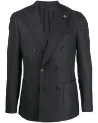 Мужской темно-серый двубортный пиджак в клетку от Lardini