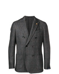 Мужской темно-серый двубортный пиджак в шотландскую клетку от Lardini