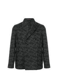 Темно-серый двубортный пиджак с вышивкой