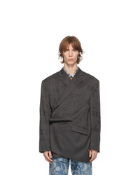 Темно-серый двубортный пиджак с принтом