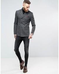 Мужской темно-серый двубортный пиджак с узором "в ёлочку" от Asos