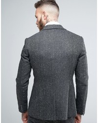 Мужской темно-серый двубортный пиджак с узором "в ёлочку" от Asos