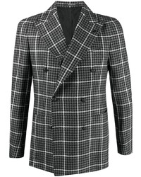 Темно-серый двубортный пиджак с узором "гусиные лапки"