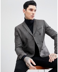 Мужской темно-серый двубортный пиджак от ASOS DESIGN
