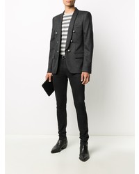 Мужской темно-серый двубортный пиджак от Balmain
