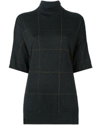 Женский темно-серый кашемировый свитер в шотландскую клетку от Brunello Cucinelli