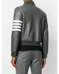 Мужской темно-серый кожаный бомбер от Thom Browne