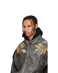 Мужской темно-серый кожаный бомбер от Gucci