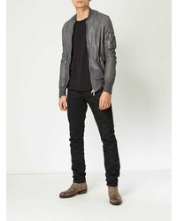 Мужской темно-серый кожаный бомбер от Giorgio Brato