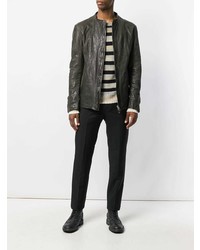 Мужской темно-серый кожаный бомбер от Incarnation