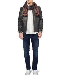 Мужской темно-серый кожаный бомбер от Paul Smith