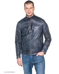 Мужской темно-серый кожаный бомбер