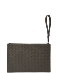 Мужской темно-серый кожаный плетеный мужской клатч от Bottega Veneta