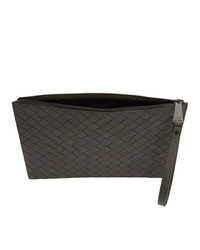 Мужской темно-серый кожаный плетеный мужской клатч от Bottega Veneta