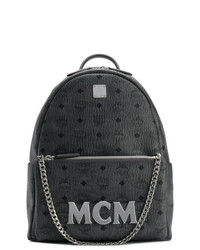Женский темно-серый кожаный рюкзак с принтом от MCM