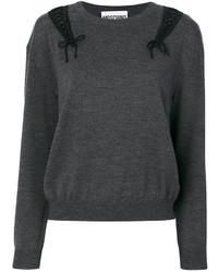 Темно-серый кружевной свитер с круглым вырезом