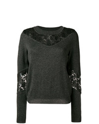 Женский темно-серый кружевной свитер с круглым вырезом от See by Chloe