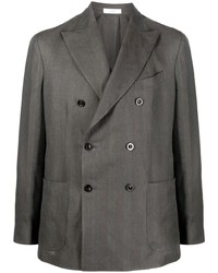 Мужской темно-серый льняной двубортный пиджак в вертикальную полоску от Boglioli