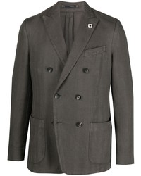 Мужской темно-серый льняной двубортный пиджак от Lardini