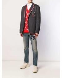 Мужской темно-серый пиджак с вышивкой от Gucci