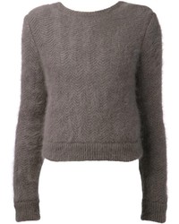 Женский темно-серый пушистый свитер с круглым вырезом от Givenchy