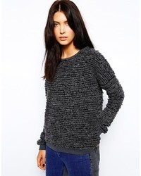 Женский темно-серый пушистый свитер с круглым вырезом от Just Female