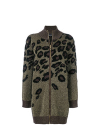 Женский темно-серый свитер на молнии с леопардовым принтом от Just Cavalli