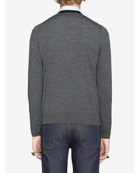 Мужской темно-серый свитер с v-образным вырезом с вышивкой от Gucci
