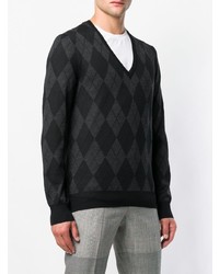 Мужской темно-серый свитер с v-образным вырезом с ромбами от Alexander McQueen