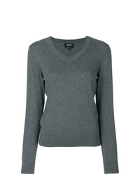 Женский темно-серый свитер с v-образным вырезом от A.P.C.
