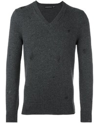 Мужской темно-серый свитер с v-образным вырезом от Alexander McQueen