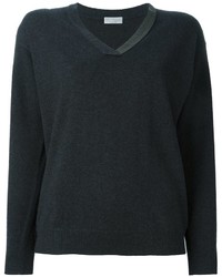 Женский темно-серый свитер с v-образным вырезом от Brunello Cucinelli